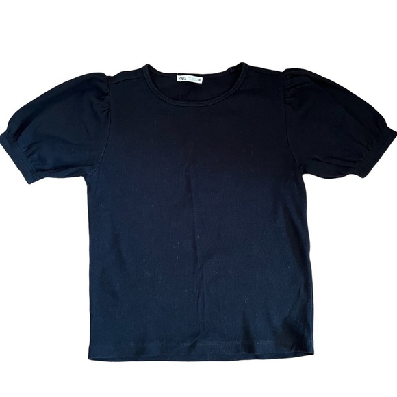 Zara Tops - 𝅺Zara|Women’s Short Sleeve Ribbed Black Shirt/Blouse-Size M